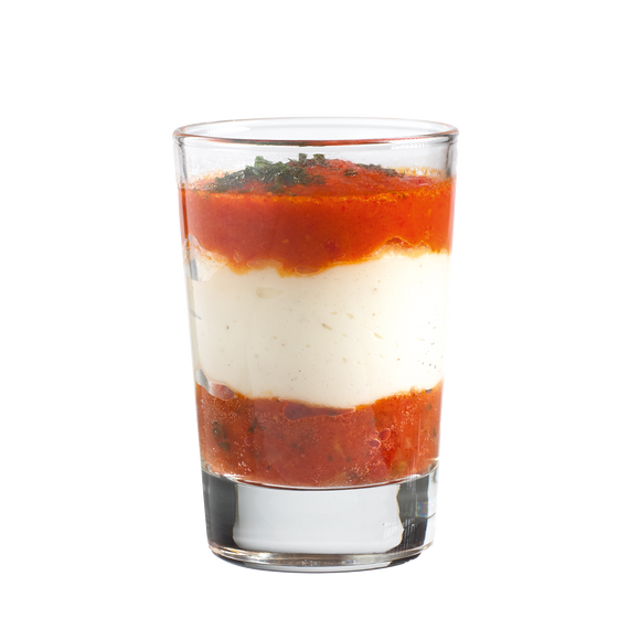 Amuseglaasje geitenkaas/paprika/tomatenkonfijt glas, 48x66ml